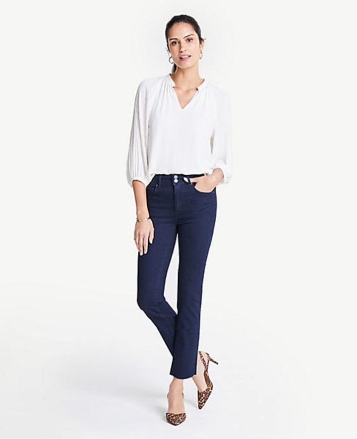 High Rise Double Shank Straight Ankle Jeans In Evening Sea Wash