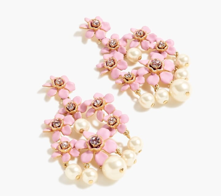 Pearl and crystal floral chandelier earrings