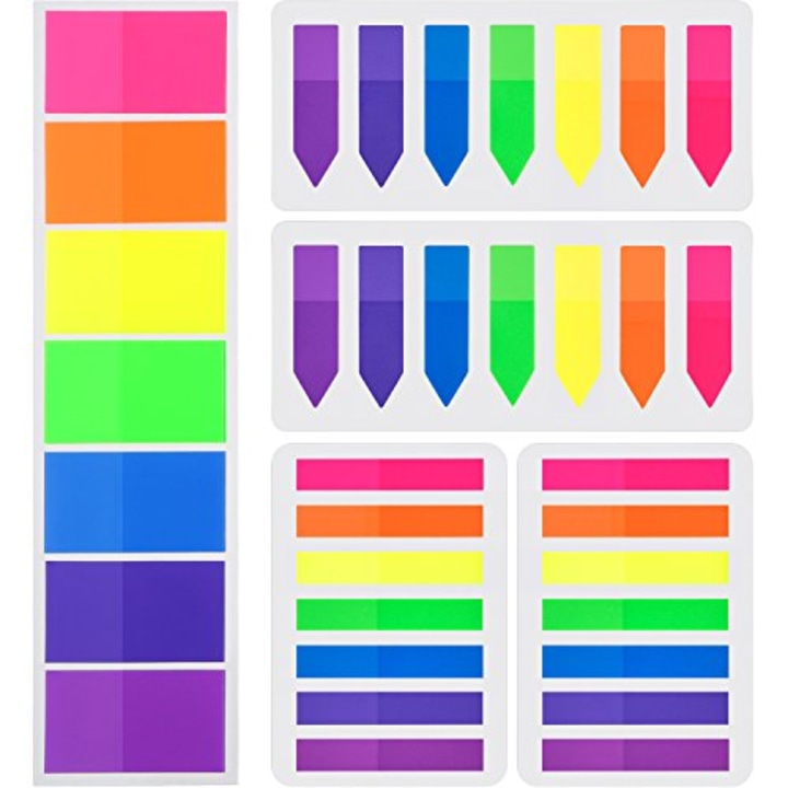 Pangda 700 Pieces Flags Index Tabs 3 Sizes Sticky Notes Writable Labels Page Marker Bookmarks Text Highlighter Strips, 7 Colors, 5 Set