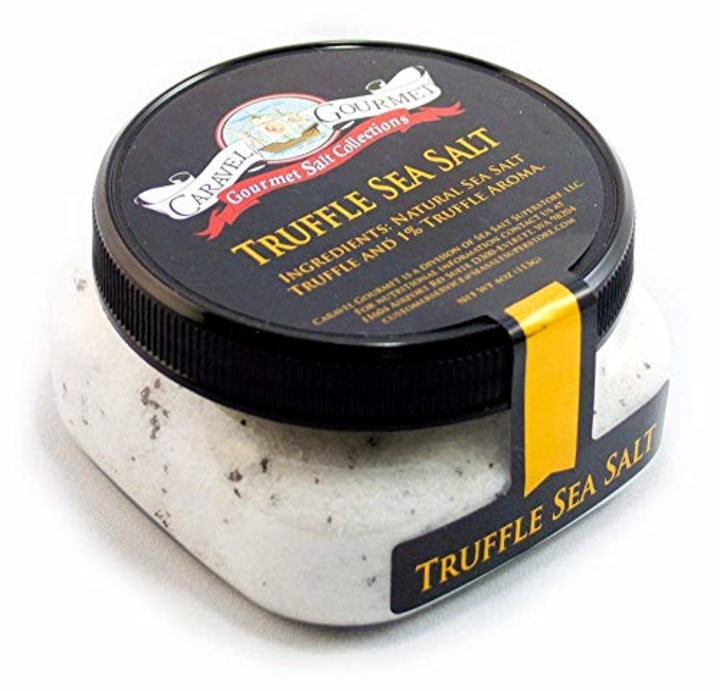 Italian Black Truffle Sea Salt - All-Natural Infused Sea Salt with Black Truffles &amp; Truffle Oil from Italy - No Gluten, No MSG, Non-GMO - Cooking and Finishing Salt - 4 oz. Stackable Jar