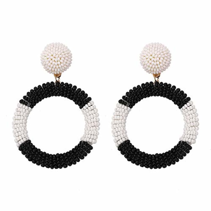 BEST LADY Statement Beaded Hoop Earrings - Fashion Bohemian Handmade Whimsical Drop Earrings for Women Jewelry, Idear Gifts for Mom, Sisters and Friends (Black White)
