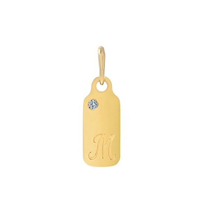 Mini Mini Jewels 14k Yellow Gold Aquamarine March Birthstone Cursive Letter M Dog-tag Pendant