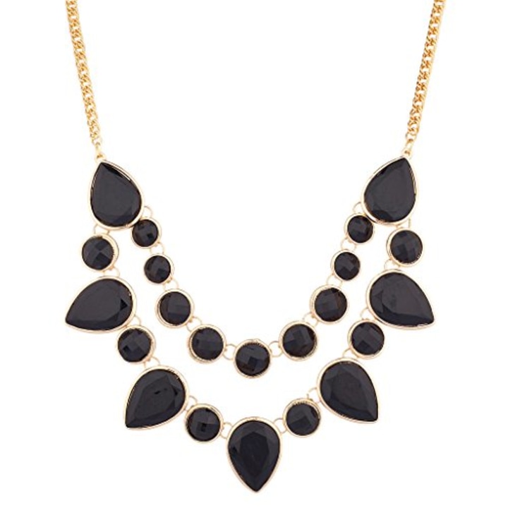 Lux Accessories Black Circles and Stones Statement Necklace