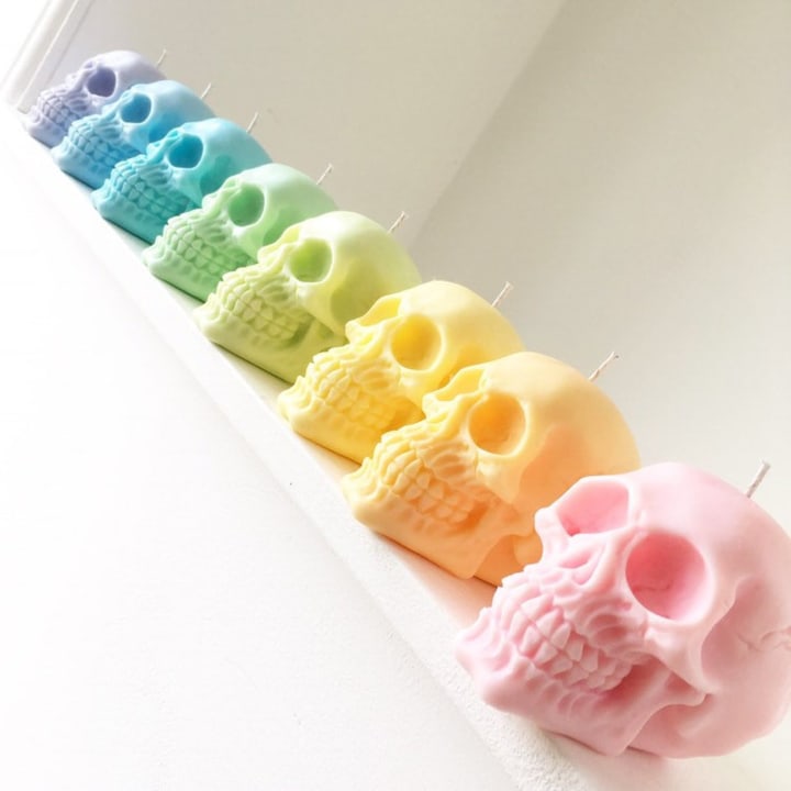Pastel Skull Candle - 100% soy wax - your choice of scent &amp; colour - Soy wax candle - Skull candle -Vegan candle - Pastel goth