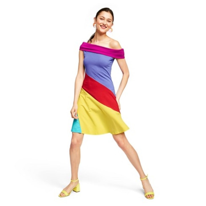 Colorblock Off-the-Shoulder Dress