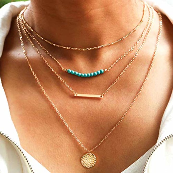 Yalice Multilayer Turquoise Necklace Chain Bar Sequins Necklaces