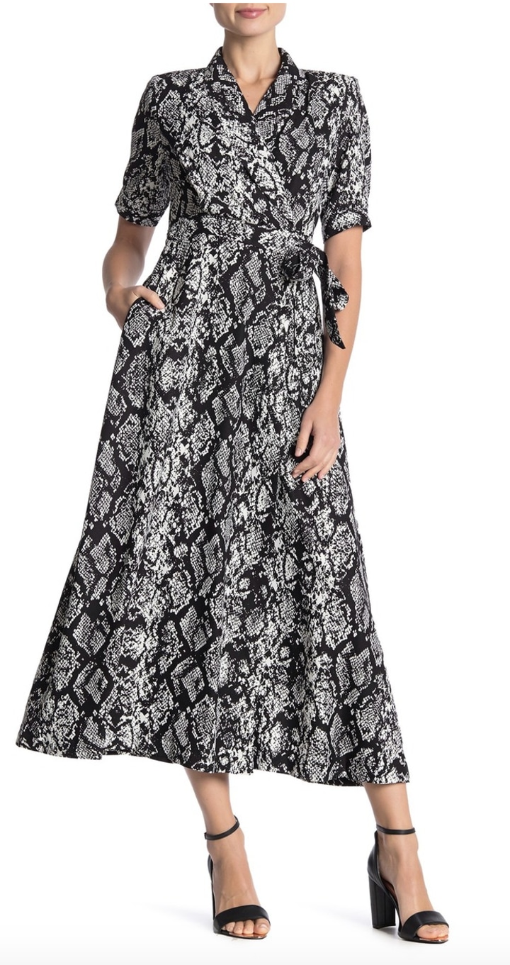 Calvin Klein Snakeskin Print Wrap Maxi Dress