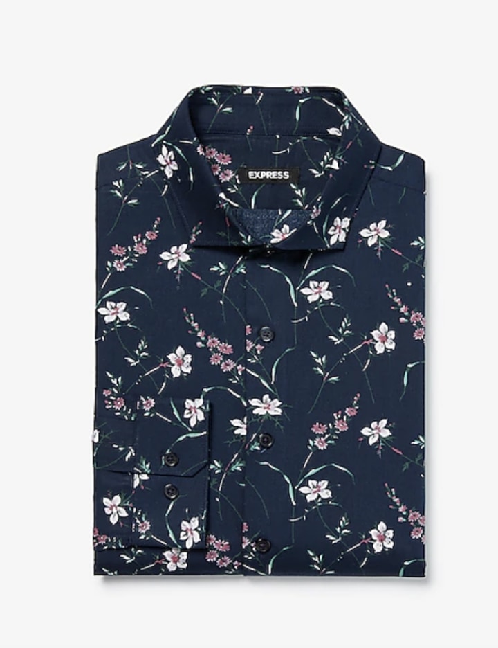 Slim Floral Cotton Dress Shirt