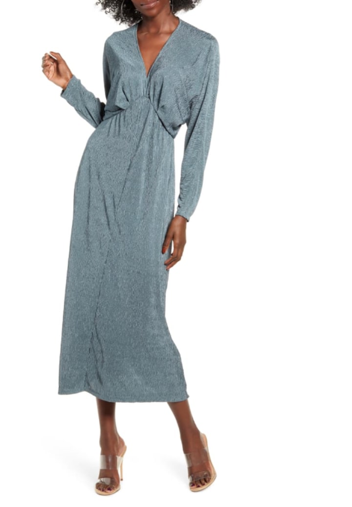 All in Favor Textured Long-Sleeve Dress