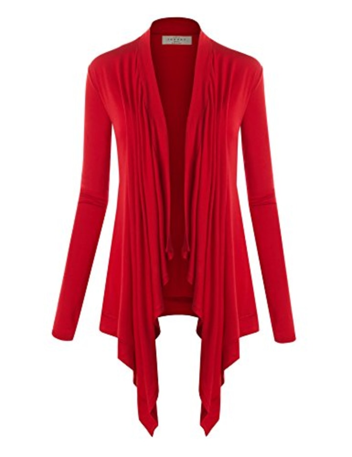 WSK849 Womens Off-Duty Open Front Cardigan S Red