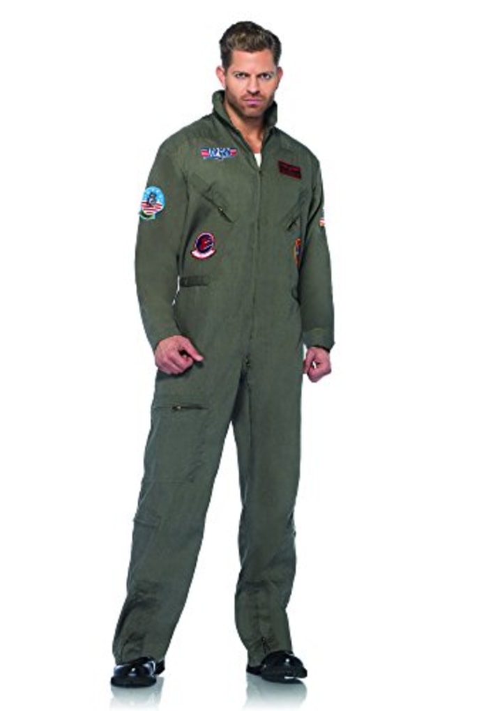 Leg Avenue Men&#039;s Top Gun Flight Suit Costume, Khaki/Green, Medium/Large