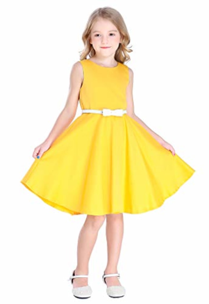 Bow Dream Little Girls Vintage Floral Swing Dresses Yellow 16