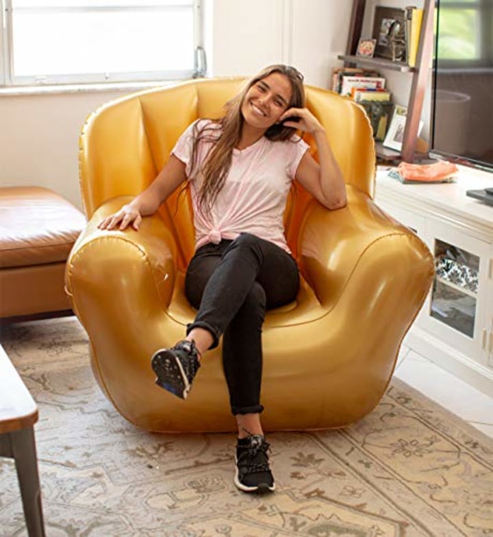 Air Candy Inflatable Armchair in Metallic Gold - Extra Comfortable, Strong, Whimsical, and Easy to use.