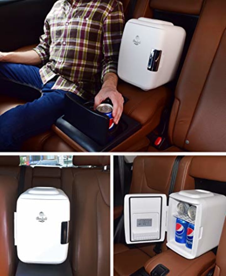 Cooluli Mini Fridge Electric Cooler and Warmer (4 Liter / 6 Can): AC/DC Portable Thermoelectric System w/ Exclusive On the Go USB Power Bank Option (Blue)