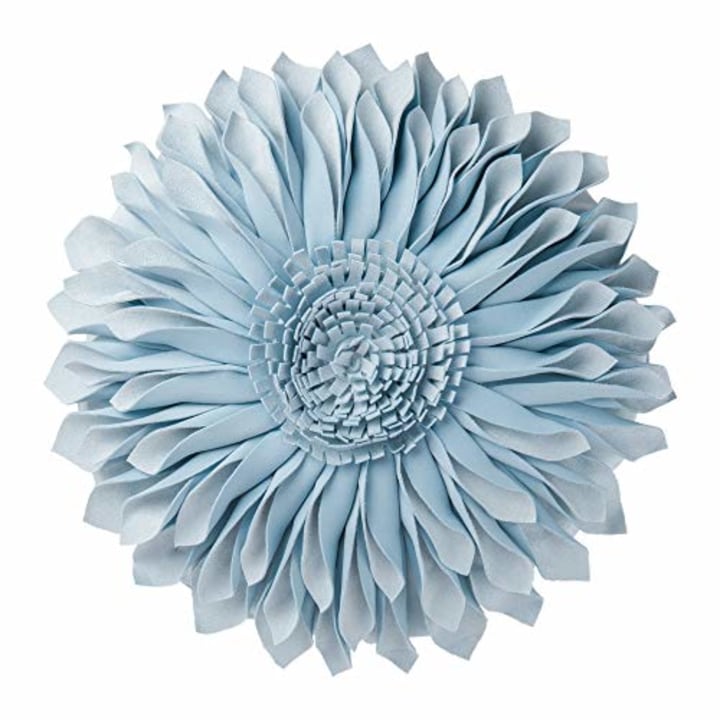 JWH Handmade 3D Flowers Accent Pillow Round Sunflower Cushion Decorative Pillowcase with Pillow Insert Home Sofa Bed Living Room Decor Gift 12 Inch / 30 cm Solid Suede Sky Blue
