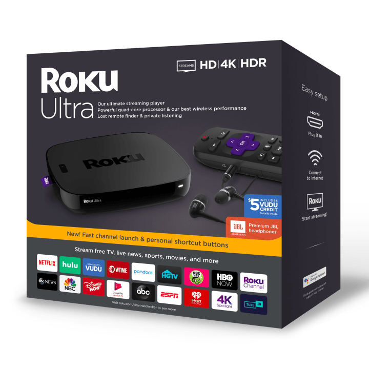 Roku Ultra Streaming Media Player 4K/HD/HDR 2019 with Premium JBL Headphones