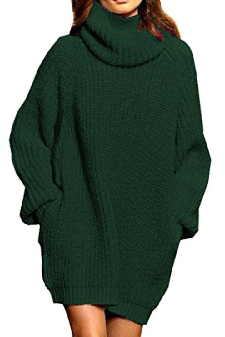 Women&#039;s Loose Turtleneck Oversize Long Pullover Sweater Dress