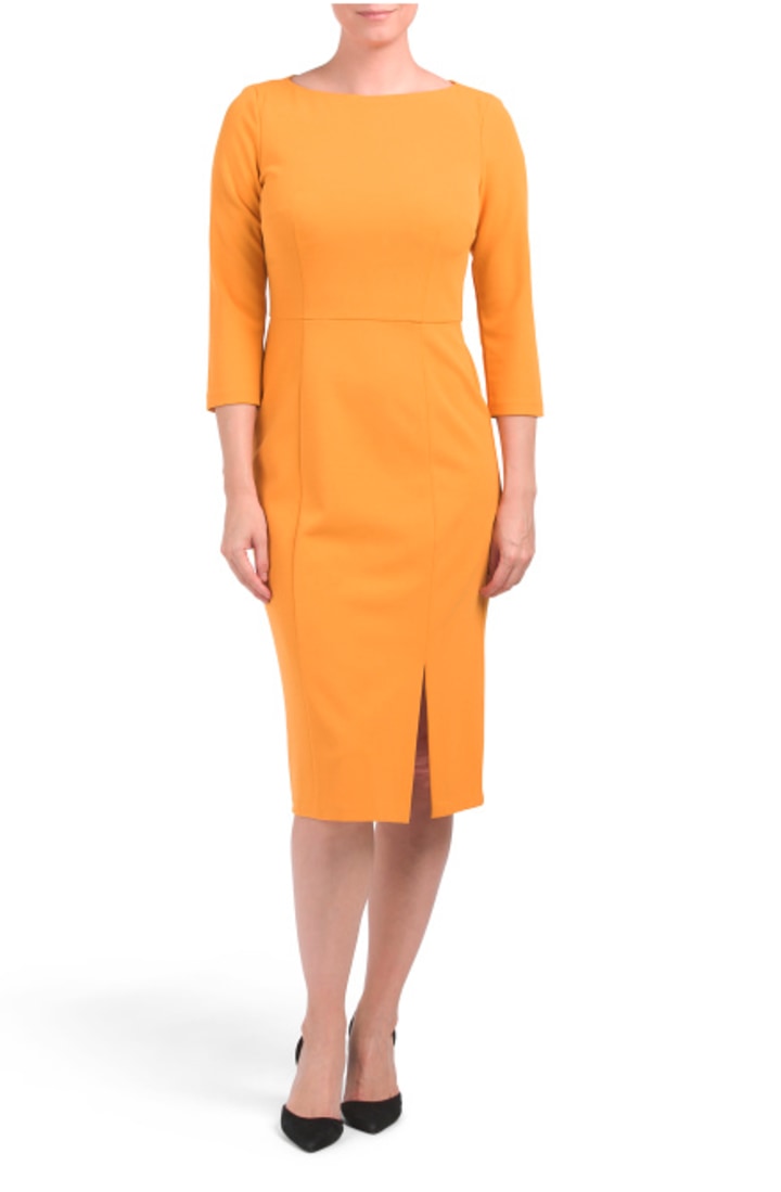 Boat Neck Dress With Front Slit