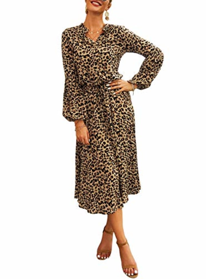 Midi Long Sleeve Leopard Dress