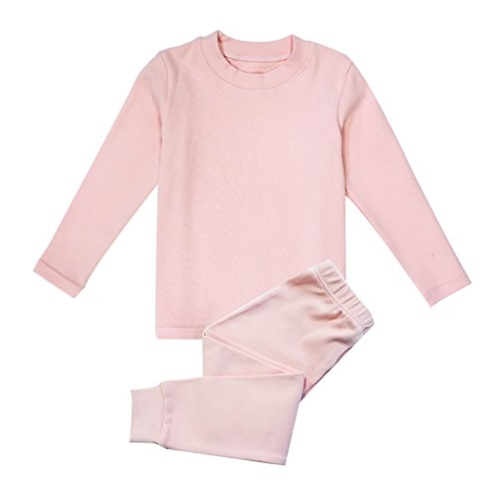 Little Girls Boys Thermal Underwear Long John Set Thermal Breathing Pajama Crewneck Top and Bottom 2PC Set, (Pink, 4T)