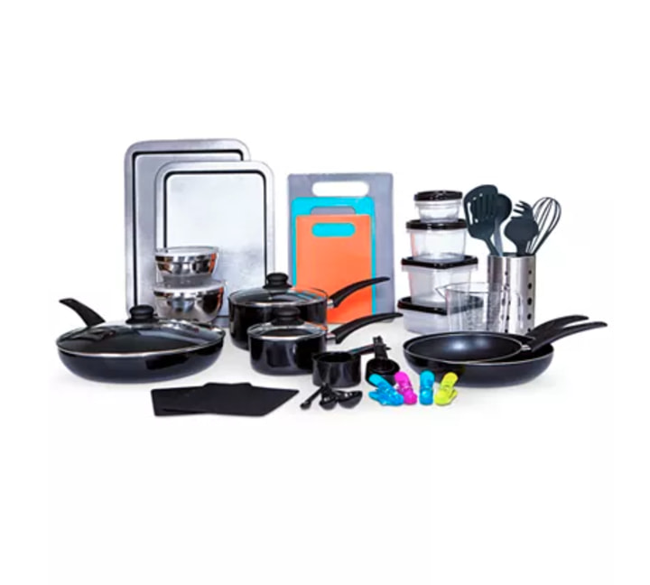Kitchen-In-A-Box 64-Pc. Cookware & Food Storage Set