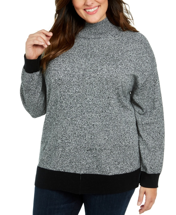 Plus Size Mock Neck Cotton Sweater, Created For Macy's
