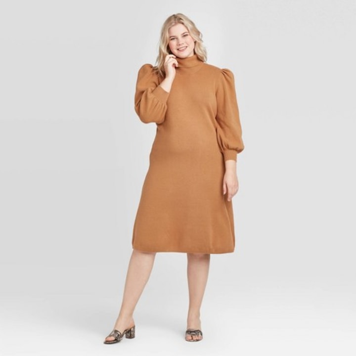 Who What Wear Puff Long Sleeve High Neck Sweater Dress