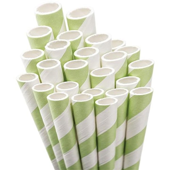 Aardvark Paper Straws Straw-LTGRN Unwrapped Jumbo Straw, 7.75-Inch, Light Green and White Striped, 50/Pkg