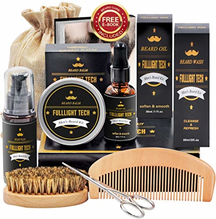 Beard Kit for Men Grooming &amp; Care W/Beard Wash/Shampoo,Unscented Beard Growth Oil,Beard Balm Leave-in Conditioner,Beard Comb,Beard Brush,Beard Scissor 100% Natural &amp; Organic for Beard Care