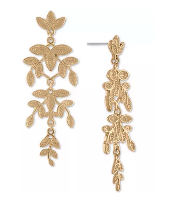 Rachel Roy Gold-Tone Leaf Chandelier Earrings