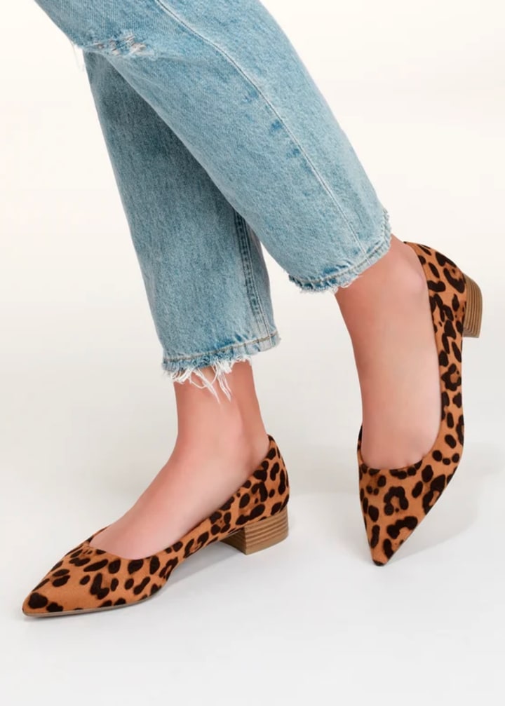 Lulus Alessia Leopard Suede Low Pointed-Toe Heels