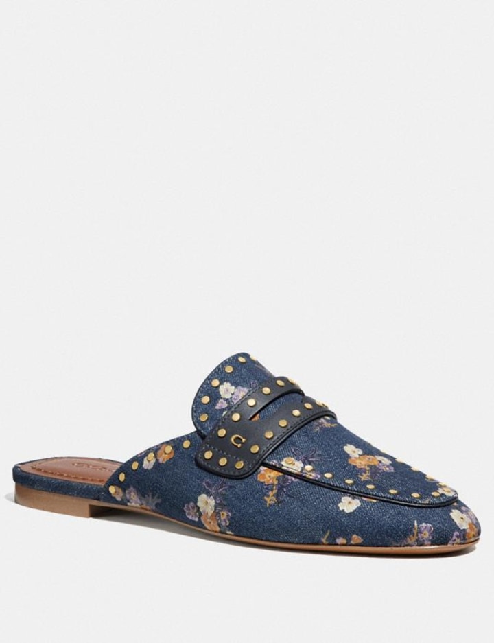 faye loafer slide with painted floral bow print