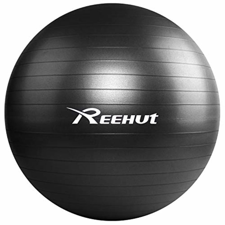 REEHUT Exercise Ball (55cm) Extra Thick Yoga Ball Chair, Anti-Burst Supports 1100lbs - Includes Workout Guide &amp; Quick Pump (Office &amp; Home &amp; Gym) Black