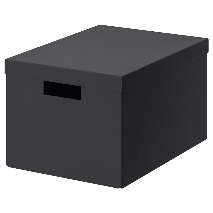 TJENA Storage box with lid, black, 9  3/4 x13  3/4 x7  3/4  &quot;