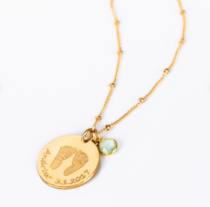Child Footprints Necklace with Birthstone