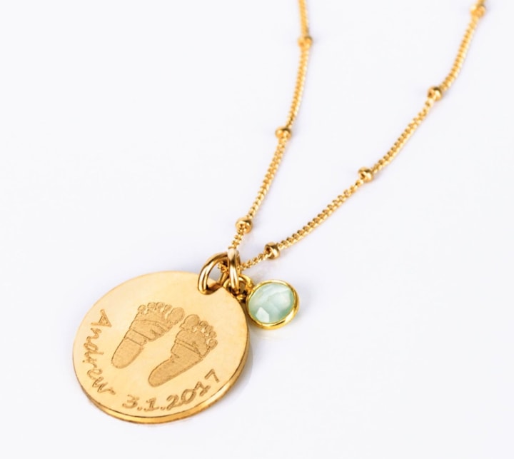 Child Footprint Necklace with Birthstone