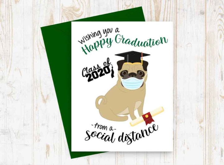 Social Distancing Pug Graduation Card