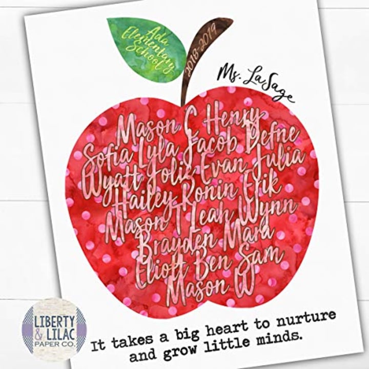 GIFT FOR TEACHER, Daycare Gift, Inspirational Quote for Teacher, Apple, Students Names, Teachers Who Love Teaching, PERSONALIZED Classroom Art, UNFRAMED Poster Print, Teacher Quotes, Class Gift