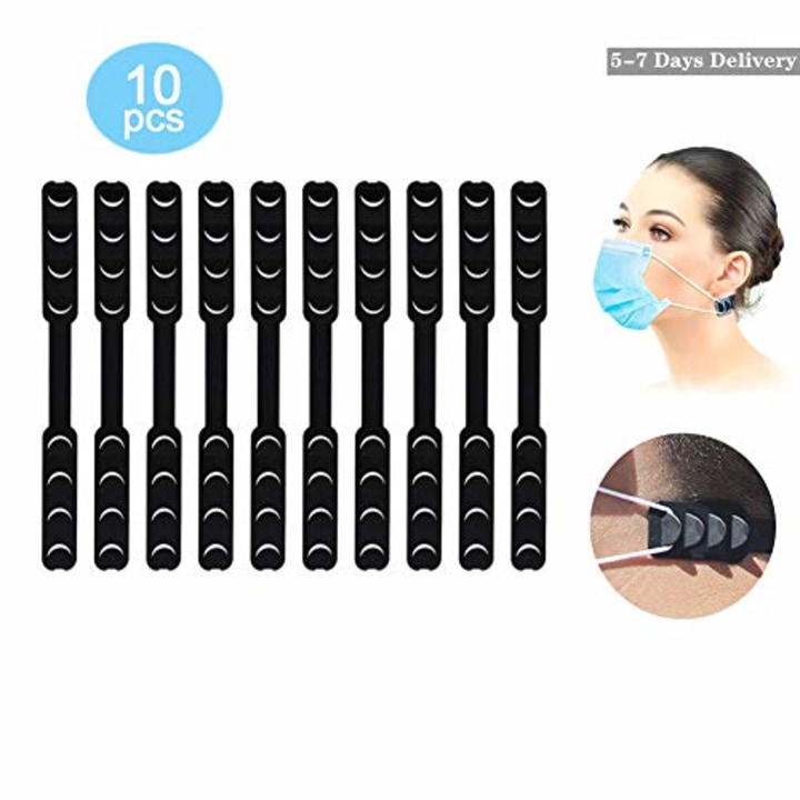 AXAYINC 10PCS Black Mask Extender, Anti-Tightening Ear Protector Decompression Holder Hook Ear Strap Accessories Ear Grips Extension Mask Buckle Ear Pain Relieved (Black)