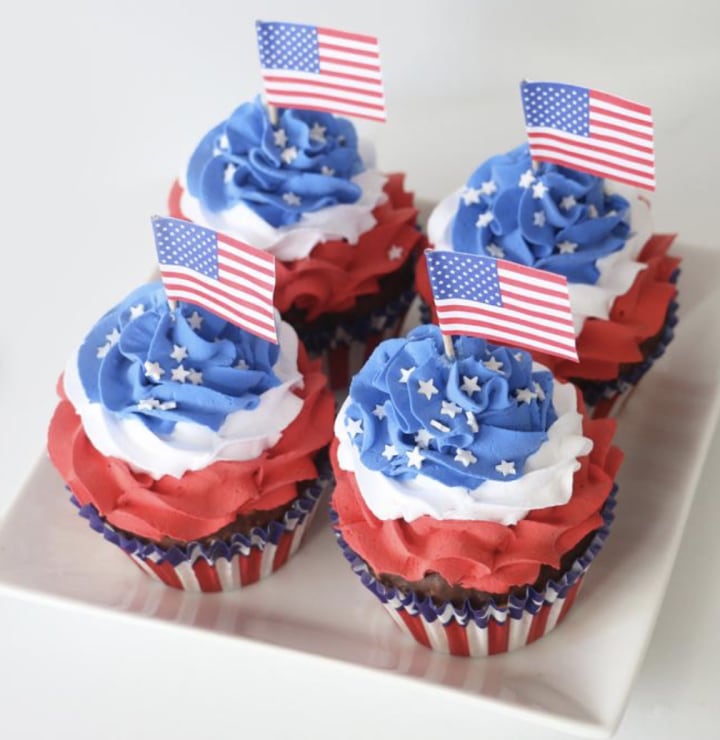 Patriotic American Flag Artificial Cupcakes
