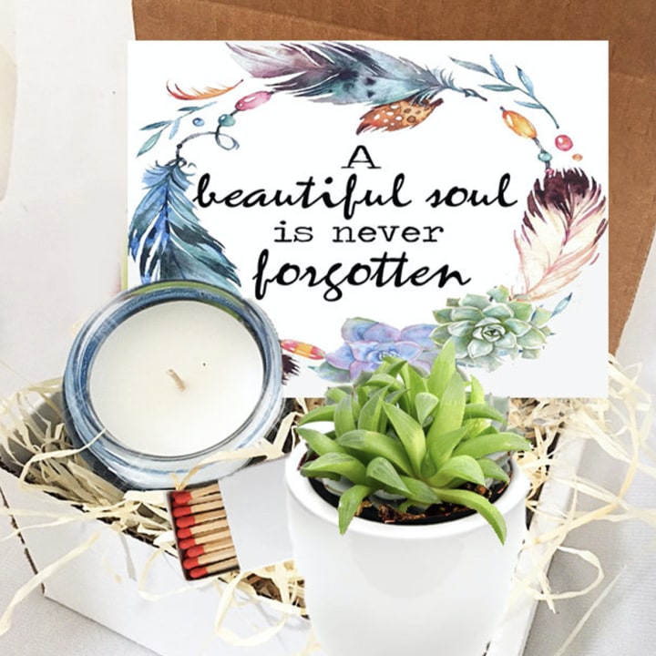 A Beautiful Soul is Never Forgotten Succulent and Candle Gift Box