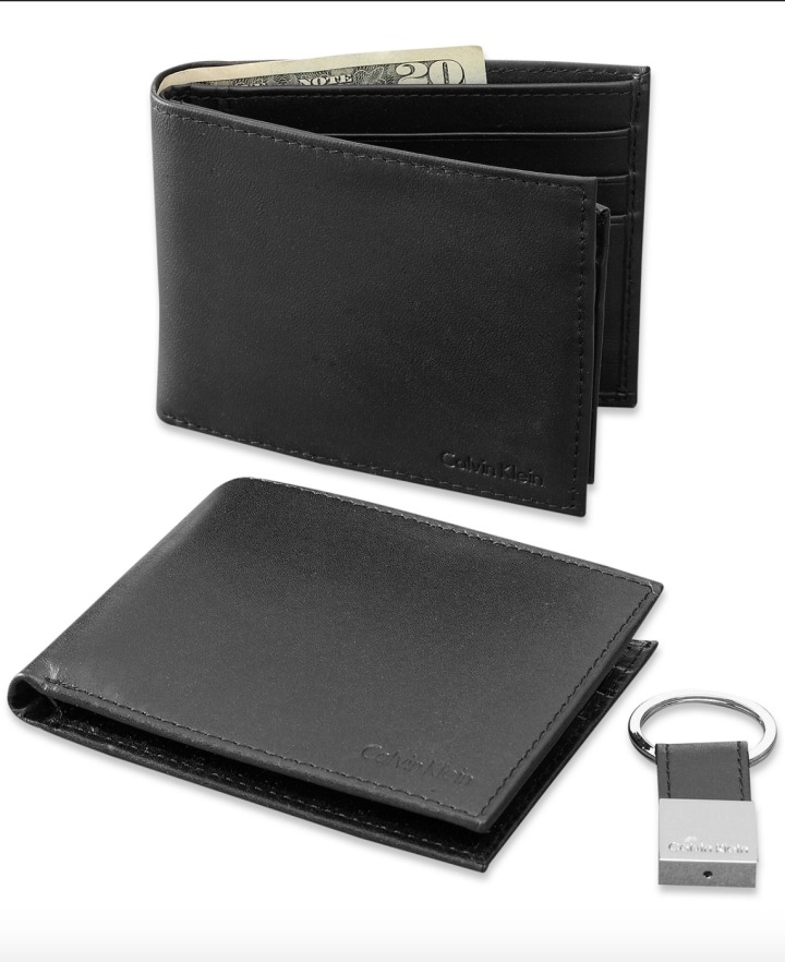 Calvin Klein Leather Bookfold Wallet and Key Fob Set
