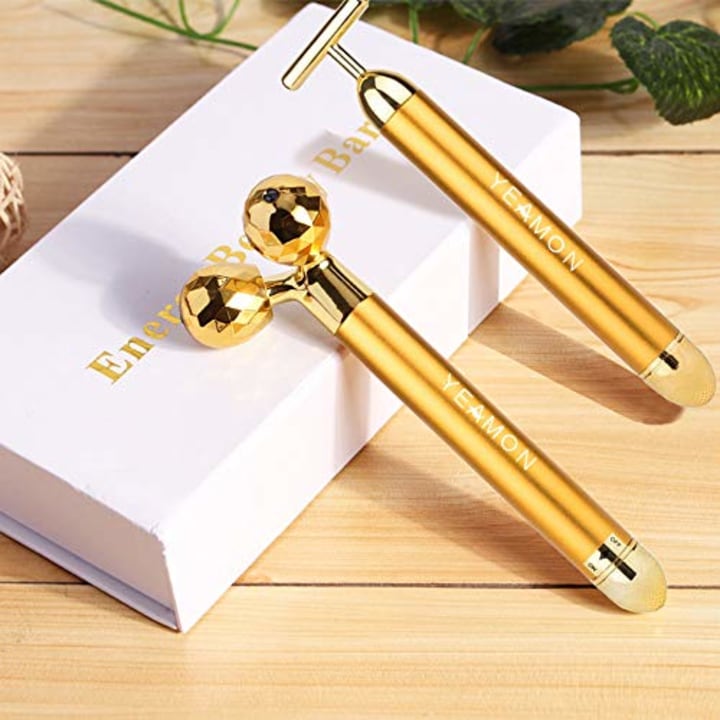 2-in-1 Face Massager Roller, 24k Facial Golden Pulse Electric 3D Roller and T Shape Arm Eye Nose Head Massager Instant Face Lift,Anti-Wrinkles,Skin Tightening,Face Firming