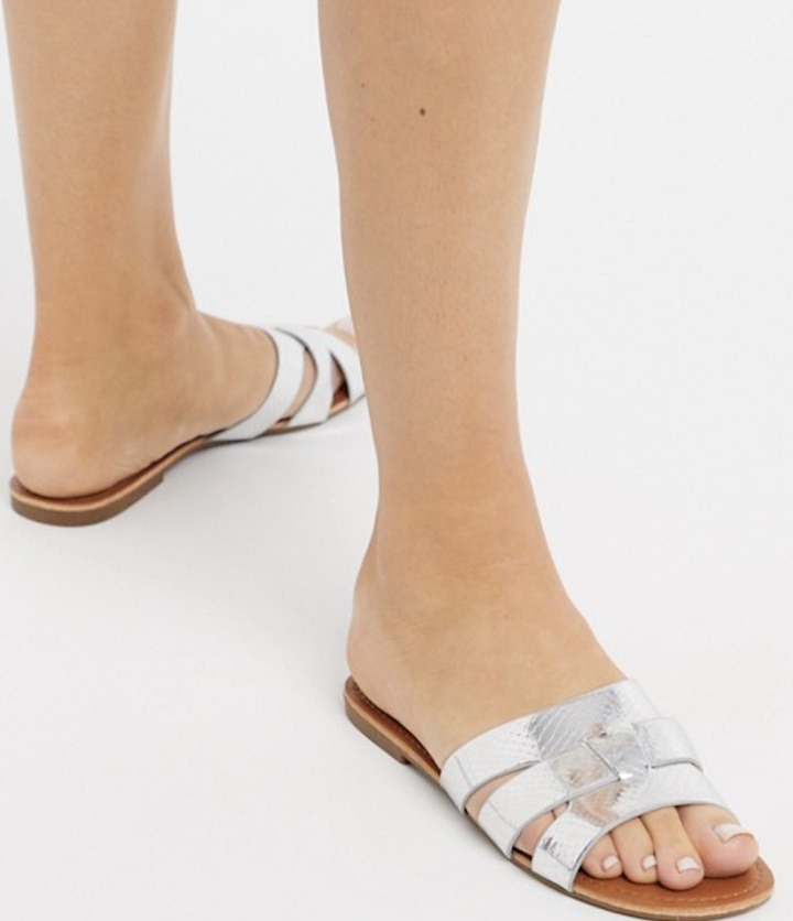 Asos Design Metallic Snakeskin Flat Sandal