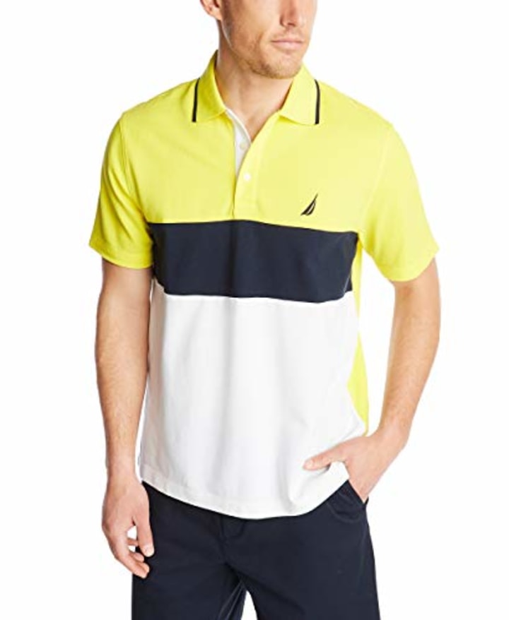Nautica Men&#039;s Short Sleeve 100% Cotton Pique Color Block Polo Shirt