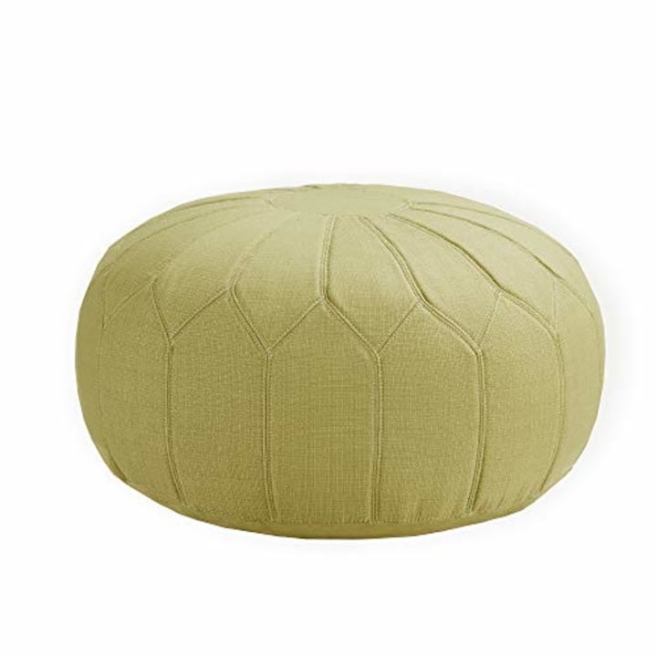 Madison Park Kelsey Round Floor Pillow Pouf Large-Soft Fabric, Polystyrene Beads Fill Ottoman Foot Stool-1 Piece Mid-Century Modern Floral Design Oversized Beanbag, Green