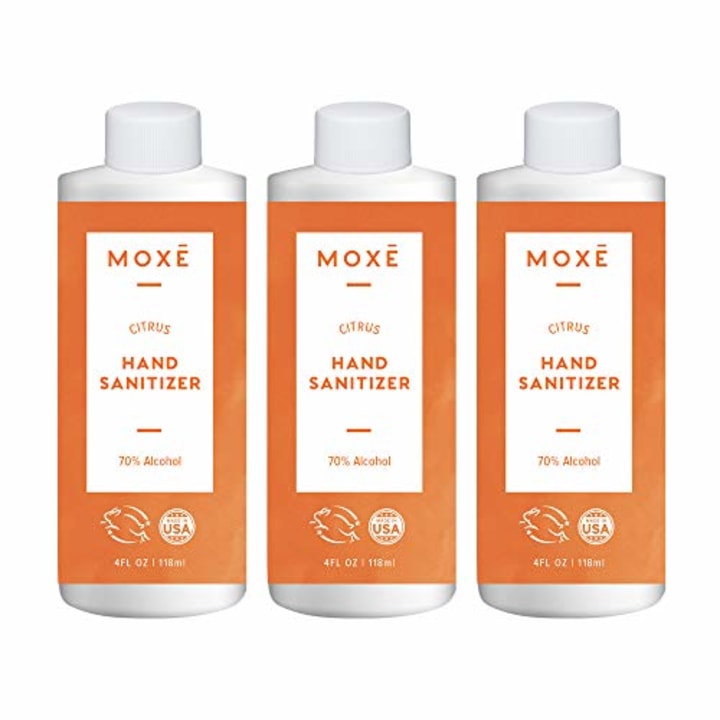 MOXE Premium Hand Sanitizer With Essential Oils - Citrus Oil - Fresh Scent Soothing Hand Gel - Removes Bacteria On Skin And Leaves Hands With An Invigorating Citrus Scent (3 Bottles)