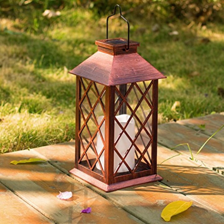 TAKE ME Solar Lantern,Outdoor Garden Hanging Lantern-Waterproof LED Flickering Flameless Candle Mission Lights for Table,Outdoor,Party