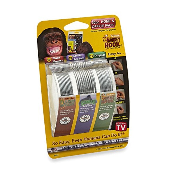 Monkey Hooks Picture Hangers Home and Office Pack, Gorilla Hook, Drywall Hooks for Hanging Pictures, Wall Hooks, Picture Hangers, Picture Hanging Kit, 30 Pc Set