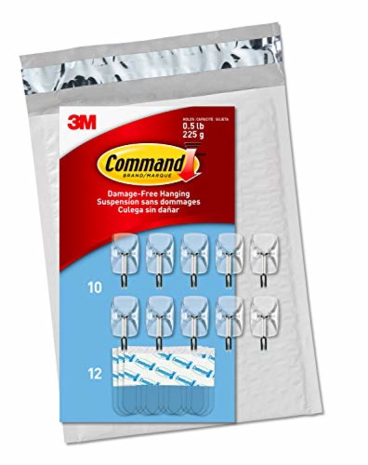 Command CL067-10NA Small Wire Hooks that holds 0.5 lb in Easy To Open Packaging, 10 Hooks, Clear, 10 Hooks
